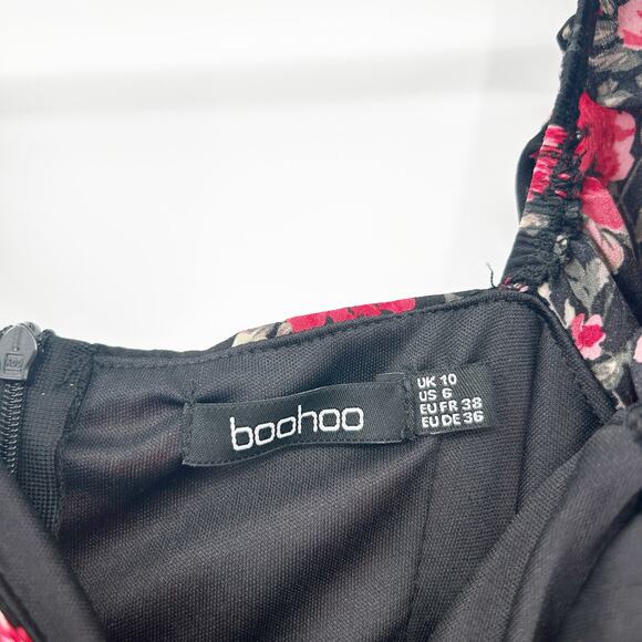 Boohoo Womens Dark Cottagecore Garden Party Floral Sweetheart Neck Mini Dress 6 - Picture 6 of 10